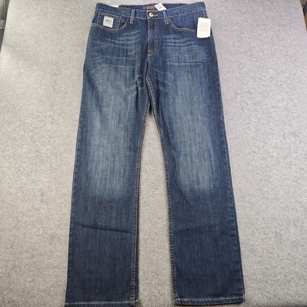 Cinch Silver Label Jeans Mens 34x32 Blue Dark Wash Slim Straight Leg Denim NWT